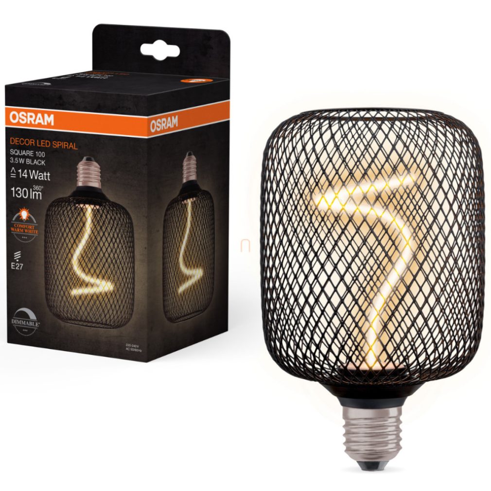 Osram E27 LED 3,5W, 130 lm, 1800 K, lumina de lumânare, reglabilă, sticlă neagră - înlocuiește becul de 15 W - Star+ Deco Square DIM filament
