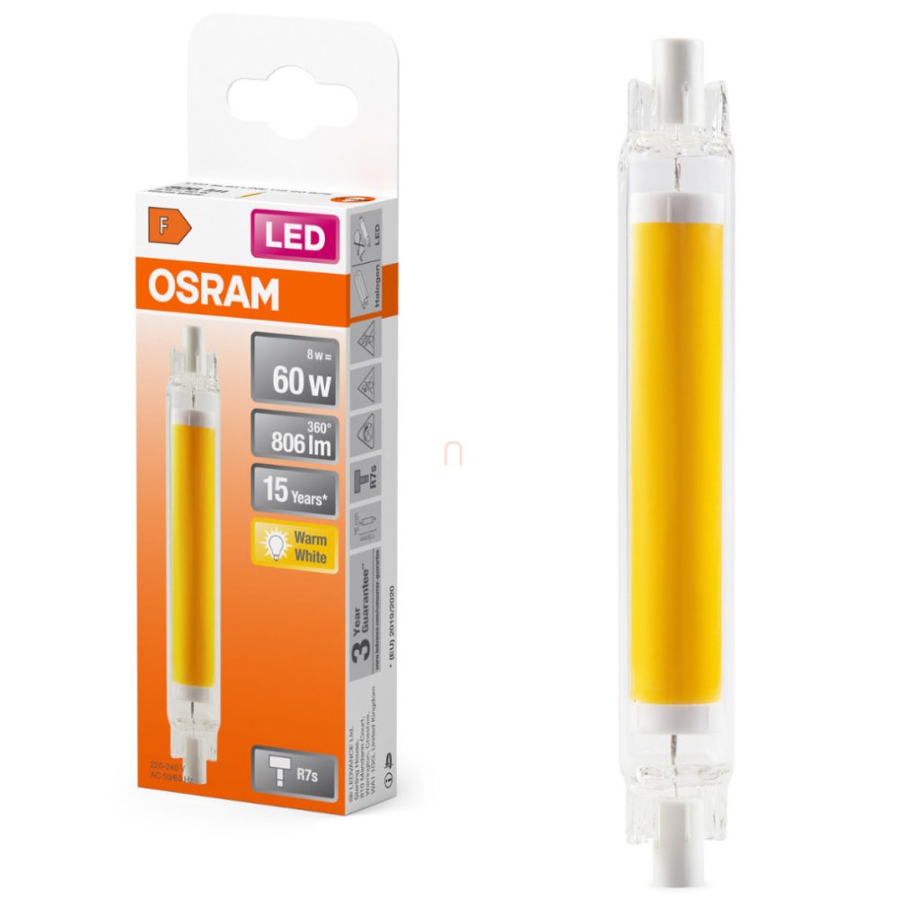 Osram R7s LED 8W, 806 lm, 2700 K, alb cald, înlocuiește becul cu filament de sticlă de 60 W - Special Slim Line