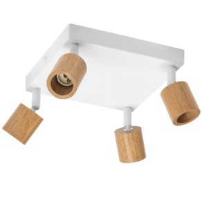   Osram LED Spot Brick – Mennyezeti lámpa 4 állítható GU10 spottal, fehér fém és valódi fa kombináció