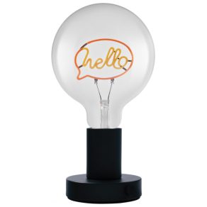   Ledvance 1906 Letter Table Hello - Lampă de masă vintage cu soclu E27, inscripție LED „Hello” în culori neon, 1,2 W, 1200 K, metal negru și sticlă