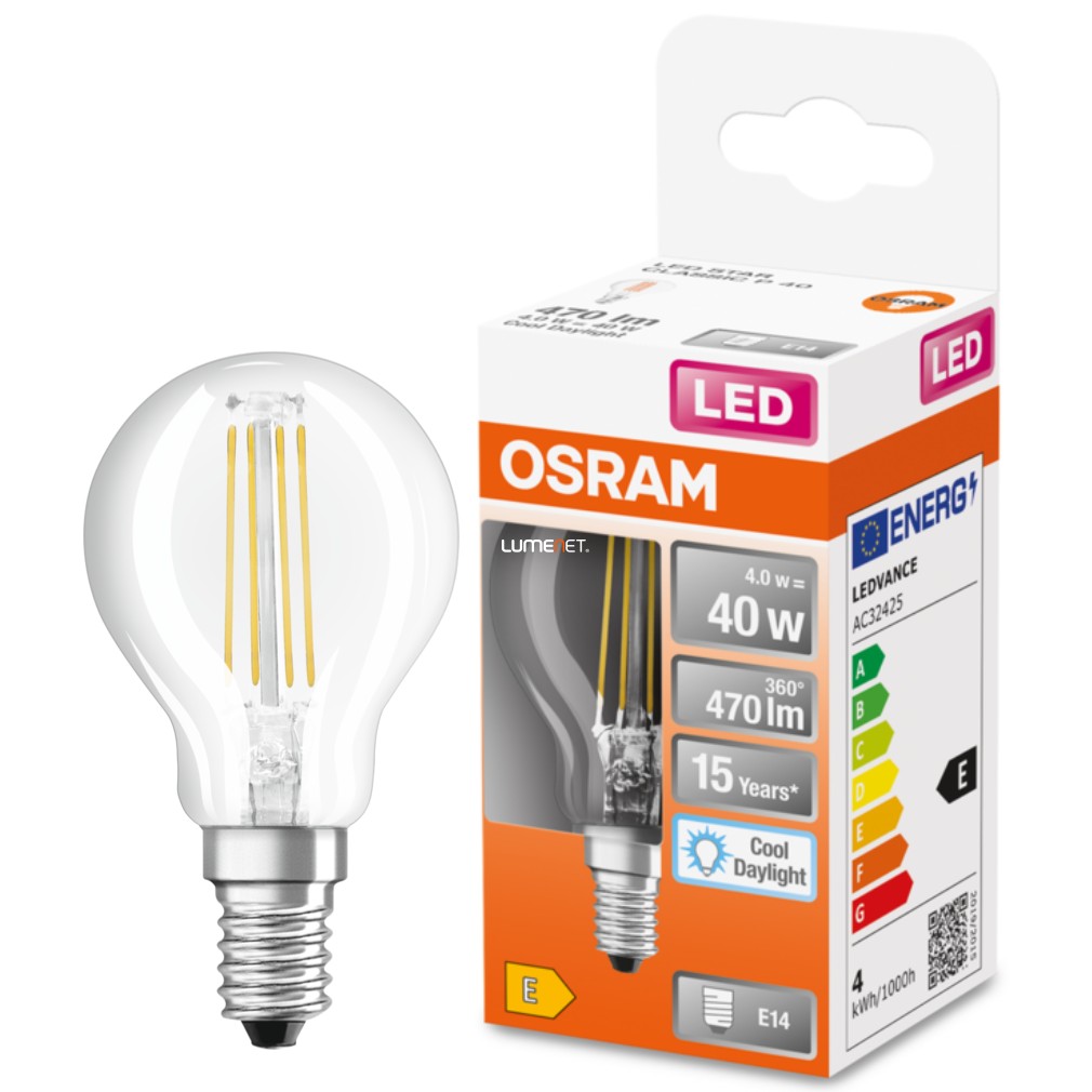 Osram E14 LED Star glob mic 4W 470lm 6500K 6500K lumina zilei 300° - înlocuire bec 40W