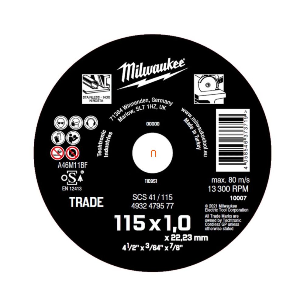 Milwaukee disc de tăiere pentru metal ECO SCS41 115x1.0mm (4932479577)