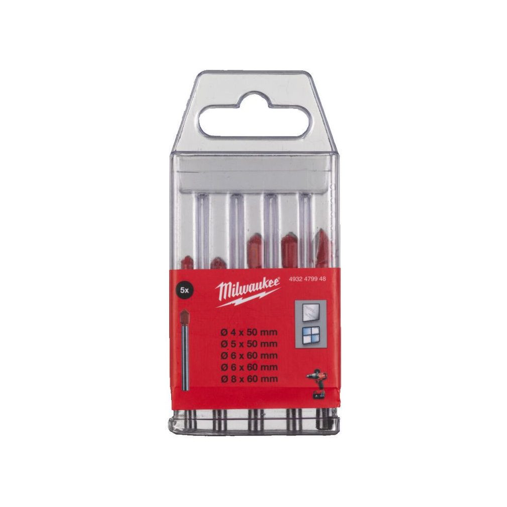 Set de burghie pentru sticlă și gresie Milwaukee (5 piese: 4-5-6-6-8 mm) 4932479948