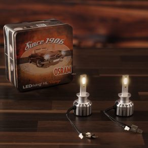   Osram LEDriving HL Vintage +300% Set de lumini LED pentru mașini H1 cu fază scurtă, fază lungă și ceață, luminozitate +300%, lumină albă caldă 2700K, flux luminos 1200 lumen, soclu P14.5s, 64150DWVNT, 2 bucăți/pachet