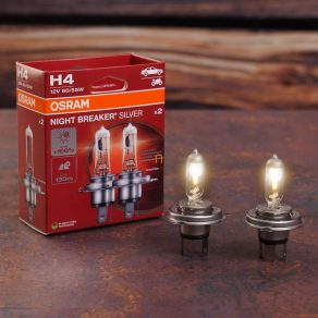   Lampă auto Osram Night Breaker Silver H4, până la 100% mai multă lumină, fascicul luminos de 130 metri, durată lungă de viață, 1650/1000 lumeni, 12 V, P43t, calitate fiabilă, 64193NBS-2HB, 2 bucăți/pachet