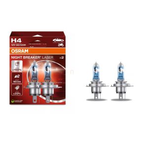   Bec halogen pentru faruri Osram Night Breaker Laser H4, 12 V, 60/55 W, 3900 K, soclu P43t, luminozitate de până la +150%, 64193NL-2HB, 2 buc./pachet