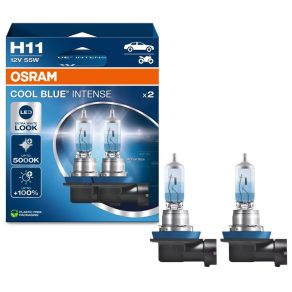   Far halogen Osram Cool Blue® Intense (Next Gen) H11, cu luminozitate crescută cu până la 100%, aspect LED, lumină albă intensă, 12 V, 55 W, până la 5000 K, 64211CBN-2HB 2 buc./pachet