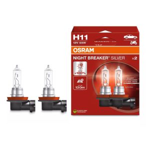   Far halogen Osram Night Breaker Silver H11, până la 100% mai multă lumină, rază de acțiune de 130 metri, 12 V, 55 W, soclu H11, 64211NBS-2HB, 2 bucăți/pachet