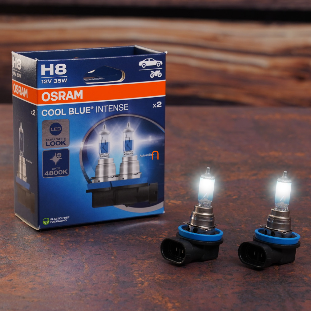 Osram Cool Blue® Intense (Next Gen) H8 halogen lamp, up to 100% brighter, LED look, extra white light, 12V, 35W, up to 4800K, 64212CBN-2HB 2 pcs/pack