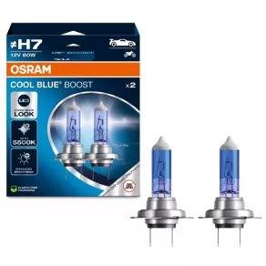   Bec halogen Osram Cool Blue Boost H7 pentru utilizare off-road, lumină albă intensă de 5500 K, efect LED, soclu PX26d, luminozitate sporită, 62210CBB-2HB, 2 bucăți/pachet