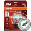 Bec halogen pentru faruri Osram Night Breaker Laser HB4, cu o luminozitate cu până la 150% mai mare, omologat pentru utilizarea pe drumurile publice, durată lungă de viață, 9006NL-2HB, 2 buc./pachet