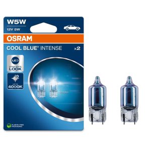   Bec auxiliar Osram Cool Blue Intense Next Gen W5W, lumină albă intensă cu o temperatură de culoare de până la 4000 K, aspect modern LED, pentru lumini de înmatriculare și de poziție, 2825CBN-2BL, 2 bucăți/ambalaj blister