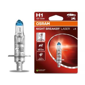   Osram Night Breaker Laser H1 +150%, far halogen H1, 12 V, 55 W, 3400 K, soclu P14.5s, luminozitate de până la 150%, 64150NL-1BL, 1 bucată/ambalaj blister