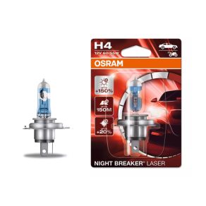   Far halogen Osram Night Breaker Laser H4, luminozitate de până la +150%, 12 V, 60/55 W, 3900 K, soclu P43t, putere luminoasă suplimentară, 64193NL-1BL, 1 bucată/ambalaj blister