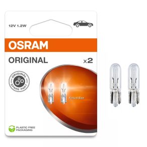   Lampa pentru panoul de bord Osram Original Line 2721, 12 V, 1 W, 7,5 lumeni, dimensiuni compacte cu soclu din sticlă în formă de pană, soluție de iluminare internă cu durată lungă de viață, 2721-2BL, 2 bucăți/ambalaj blister
