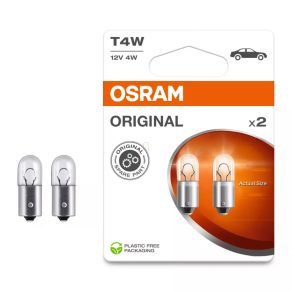   Bec indicator Osram Original Line T4W, dimensiuni compacte, durată lungă de viață, 12 V, 4 W, soclu Ba9s, flux luminos de 35 lumeni, pentru utilizare în industria auto, 3893-2BL, 2 bucăți/ambalaj blister