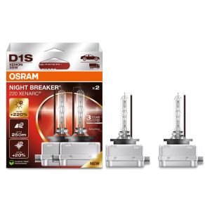   Bec xenon Osram Xenarc Night Breaker +220% D1S pentru faruri, 4500 K, luminozitate de până la 220%, rază de lumină de 250 metri, PK32d-2, 66140XN2-2HB, 2 bucăți/pachet