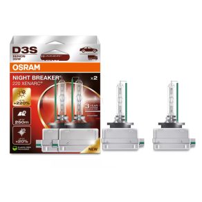   Far xenon Osram Xenarc Night Breaker +220% D3S, luminozitate de până la 220%, 3200 lumeni, 4400 K, rază de lumină de 250 metri, ambalaj ecologic, PK32d-5, 66340XN2-2HB, 2 bucăți/pachet