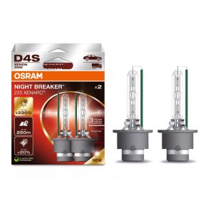   Bec xenon Osram Xenarc Night Breaker +220% D4S pentru faruri, 3200 lumeni, lumină albă de 4400 Kelvin, rază de acțiune de până la 250 metri, fabricație germană premium, P32d-5, 66440XN2-2HB, 2 bucăți/pachet
