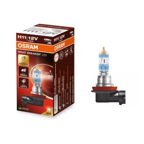   Lampă auto Osram Night Breaker +220% H11, luminozitate cu până la 220% mai mare, fascicul luminos de 150 m lungime, design cu capac auriu, bec halogen H11, 64211NB220, 1 bucată/cutie