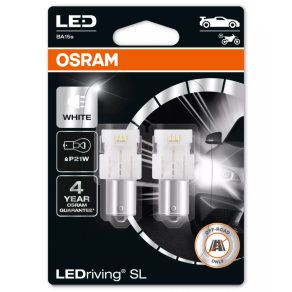   Osram LEDriving SL P21W LED indicator și lampă semnalizatoare, lumină albă rece 6000 K, soclu BA15s, flux luminos 160 lumeni, 7506DWP-2BL, 2 bucăți/ambalaj blister