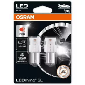   Osram LEDriving SL P21W sursă de lumină LED roșie, modernă și cu timp de răspuns rapid, ≙ P21W, soclu BA15s, pentru lumini indicatoare, 7506DRP-2BL, 2 buc./blister, roșu