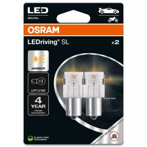   LED Osram LEDriving SL PY21W chihlimbar cu soclu BAU15s, ≙ PY21W, pentru lumini de semnalizare și indicatoare, 7507DYP-2BL, 2 buc./blister