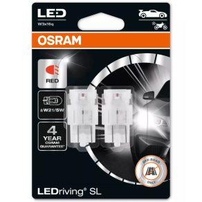   Bec LED Osram LEDriving SL W21W/5W roșu, indicator luminos cu răspuns rapid, ≙ W21/5W, soclu W3x16q, 7515DRP-2BL, 2 bucăți/ambalaj blister, roșu