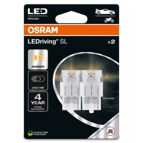   LED Osram LEDriving SL W21W chihlimbar, ≙ W21W, soclu W3x16d, 7505DYP-2BL, 2 bucăți/ambalaj blister