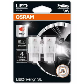   LED Osram LEDriving SL W21W roșu, indicator luminos cu răspuns rapid, ≙ W21W, soclu W3x16d, 7505DRP-2BL, 2 bucăți/ambalaj blister