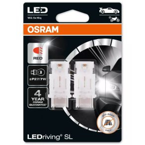   LED Osram LEDriving SL P27/7W roșu, soclu W2,5x16q, putere luminoasă excelentă, ≙ P27/7W, 3157DRP-2BL, 2 bucăți/ambalaj blister