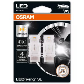   LED Osram LEDriving SL P27/7W chihlimbar, soclu W2,5x16q, ≙ P27/7W, 3157DYP-2BL, 2 buc./blister