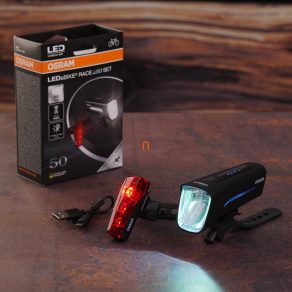   Set de lumini pentru bicicletă Osram LEDsBIKE Race 50 SET, luminozitate de 50 lux, până la 14 ore de funcționare, încărcare USB-C, rezistență la apă IP44, omologare StVZO, LEDBL101 SET