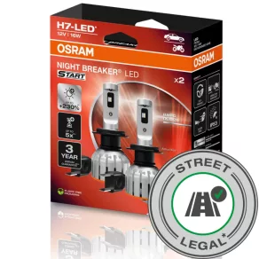   Set legal de LED-uri Osram Night Breaker LED Start H7 +230%, omologat de Autoritatea Rutieră, temperatură de culoare de 6000K, luminozitate cu până la 230% mai mare, construcție rezistentă la vibrații, soclu PX26d, 64210DWNBST-2HB, 2 bucăți/pachet