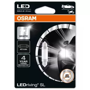   Osram LEDriving SL C5W LED pentru iluminarea plăcuței de înmatriculare și a interiorului, lumină albă rece de 6000 K, soclu SV8.5-8, lungime 41 mm, 6413DWP-1BL