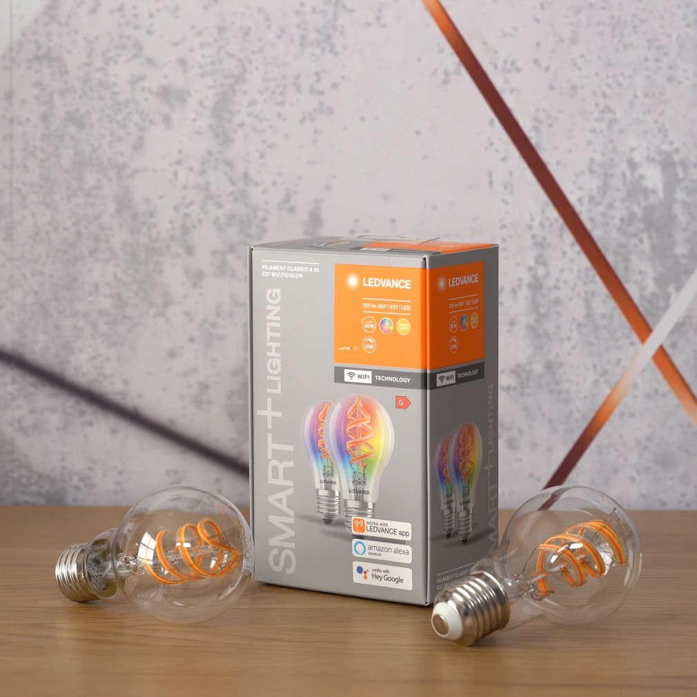 Ledvance Smart+ WIFI E27 LED filament, 4,5 W, RGBW, 300 lm, 2 buc/pachet (Clasic)