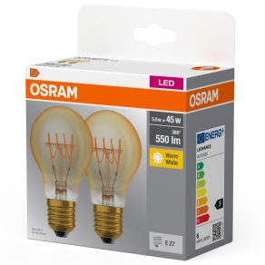   Osram E27 LED 5,9 W, 550 lm, 2700 K, alb cald, sticlă translucidă - înlocuiește un bec standard de 40 W, 2 bucăți - Soclu Classic A filament