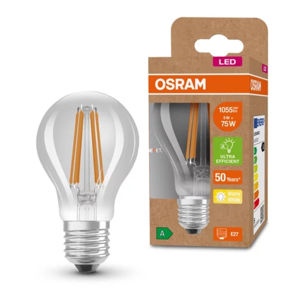 Filament LED Osram E27, 5 W, 1055 lm, lumină albă caldă (Classic-A)