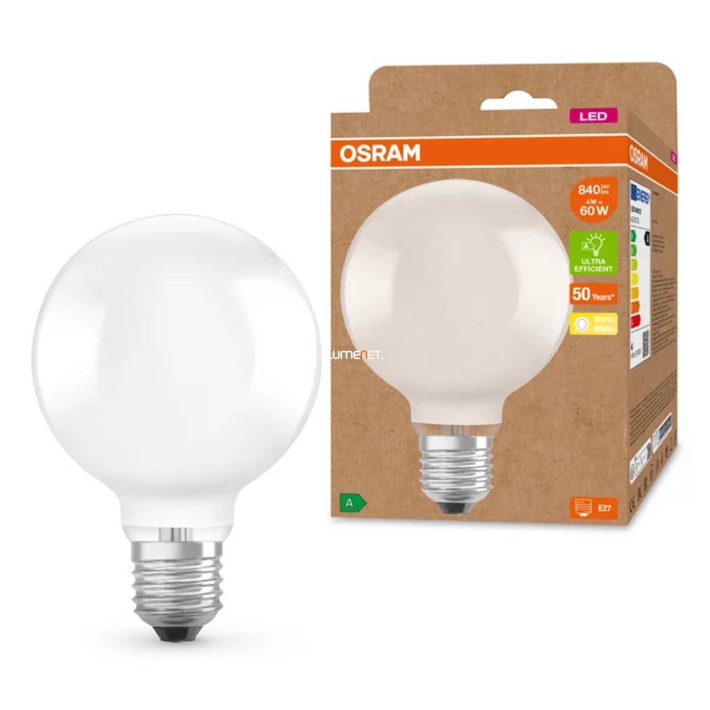 Filament LED Osram E27, 3.8 W, 806 lm, lumină albă caldă (Classic-Globe)