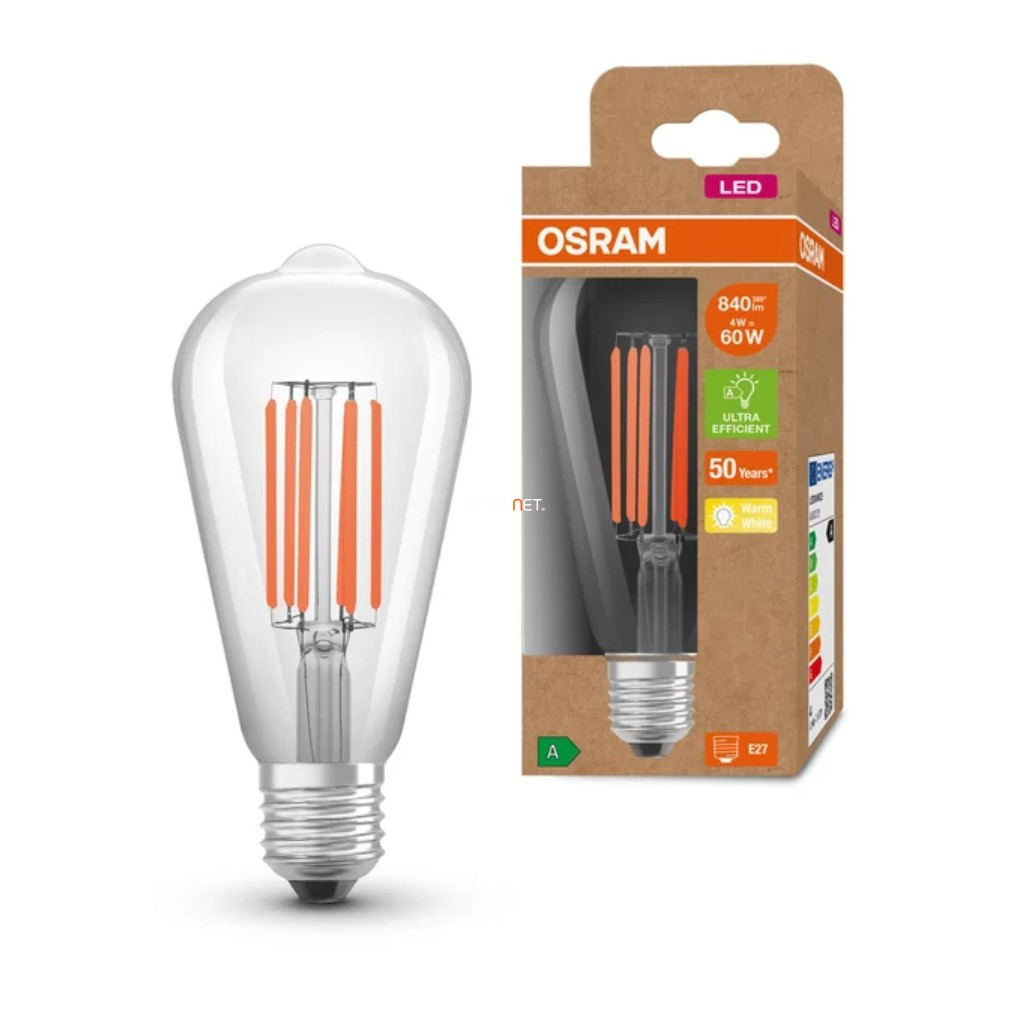 Osram E27 LED filament, 3,8 W, 806 lm, ST64 abajur transparent (Classic-A)