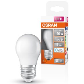   Osram E27 LED glob mic, 4,9 W, 470 lm, 6500 K, lumină naturală, plastic opal - înlocuiește becul de 40 W - Superstar Classic P