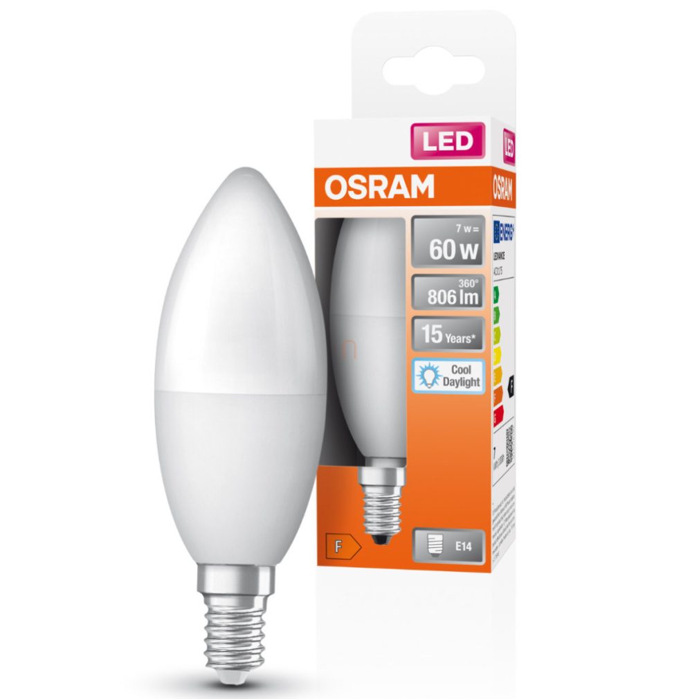 Lămpă LED Osram E14, 7,5 W, 806 lm, 6500 K, lumină naturală, plastic opal - înlocuiește becul incandescent de 60 W - Star Classic B