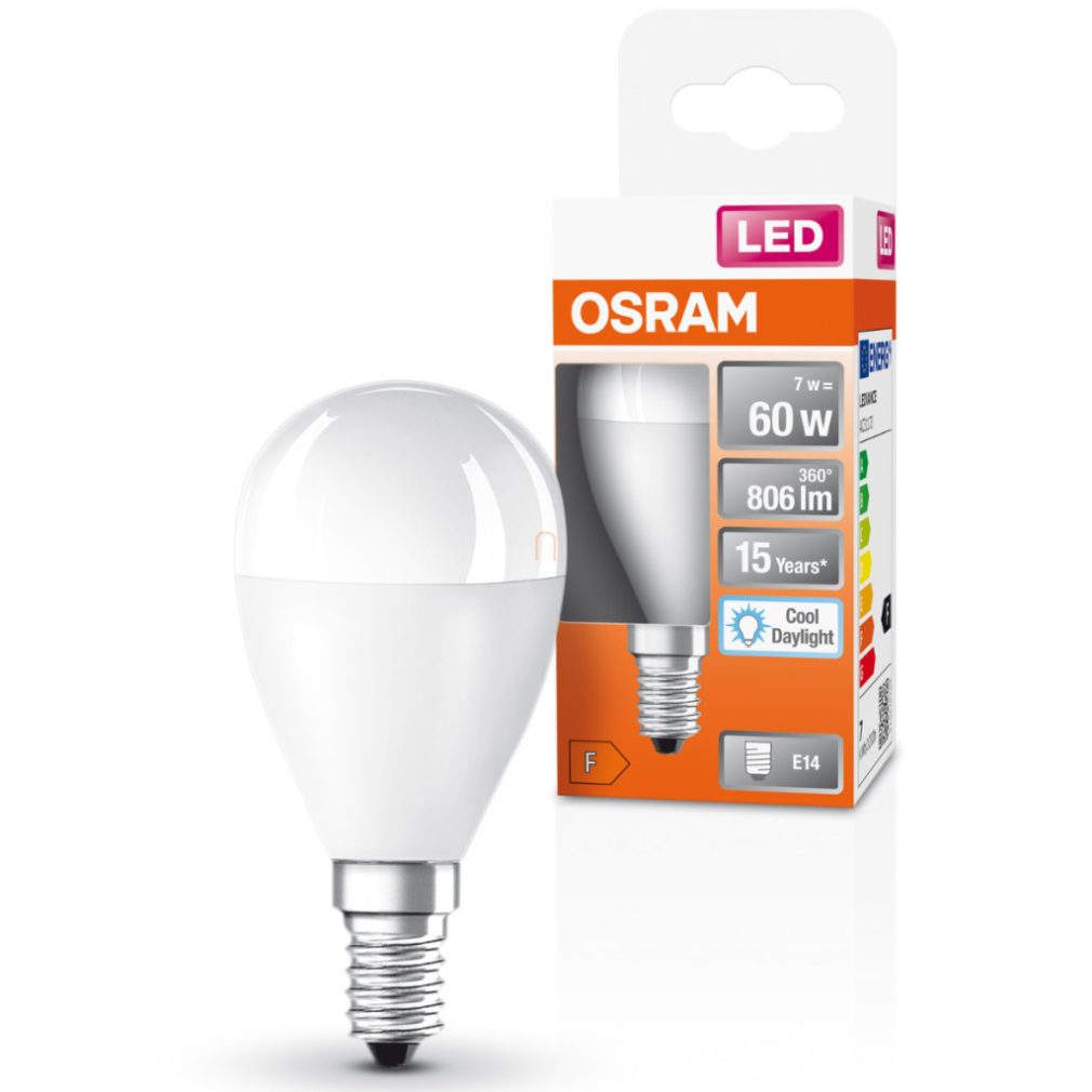 Osram E14 LED glob, 6,5 W, 806 lm, 6500 K, lumină naturală, plastic opal - înlocuiește becul de 60 W - Superstar Classic P