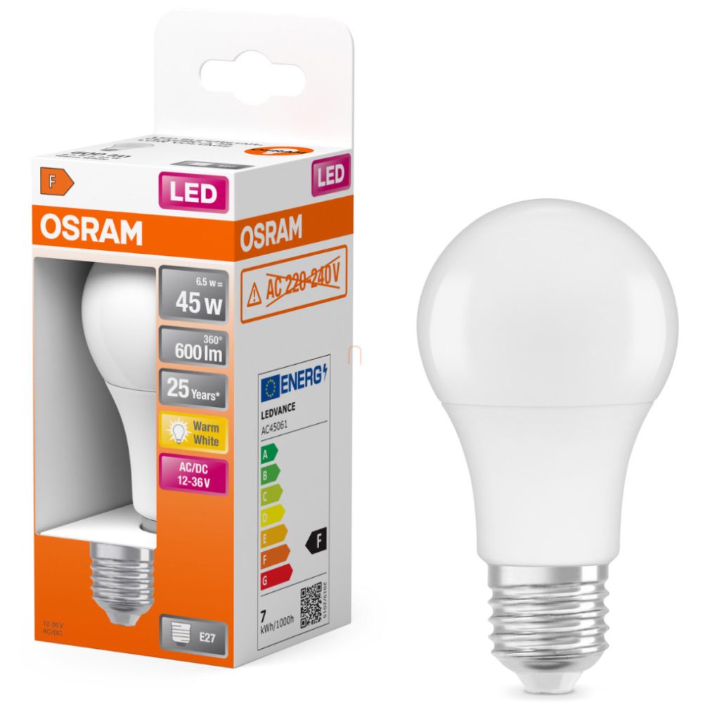 Osram E27 LED 6,5W, 600 lm, 2700 K, alb cald, plastic opal - înlocuiește becul normal de 40 W - Superstar+ Classic A