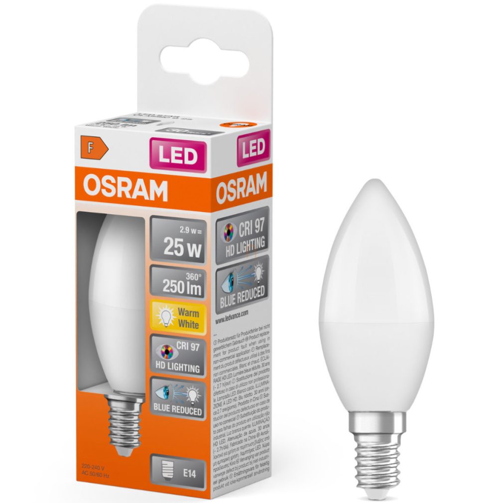 Lămpă LED Osram E14, 2,9 W, 250 lm, 2700 K, alb cald, plastic opal - înlocuiește becul incandescent de 25 W - Superstar+ Classic B