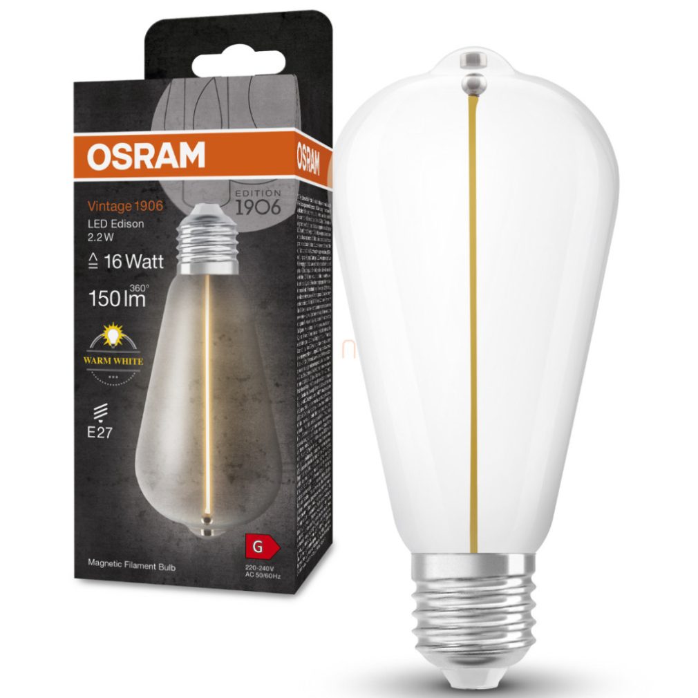 Osram E27 LED 2,2W, 150 lm, 2700 K, alb cald, sticlă transparentă - înlocuiește becul de 15 W - Vintage 1906 Classic Edison filament