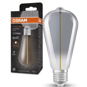   Osram E27 LED 2,2 W, 60 lm, 1800 K, lumină de lumânare, sticlă fumurie - înlocuiește becul de 5 W - Vintage 1906 Classic Edison Smoke filament