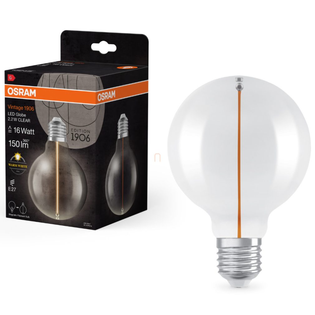 Osram E27 LED 2,2W, 150 lm, 2700 K, alb cald, sticlă transparentă - înlocuiește becul de 15 W - Vintage 1906 Classic Globe95 filament