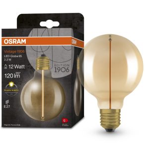   Osram E27 LED 2,2 W, 120 lm, 2700 K, alb cald, sticlă aurie - înlocuiește becul de 10 W - Vintage 1906 Classic Globe95 Filament auriu