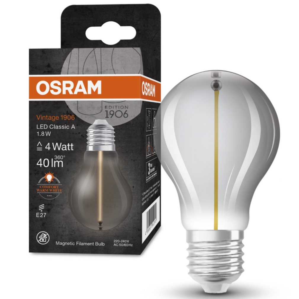 Osram E27 LED 1,8W, 40 lm, 1800 K, lumina lumânării, sticlă fumurie - înlocuiește becul incandescent de 5 W - Vintage 1906 Classic A Smoke filament